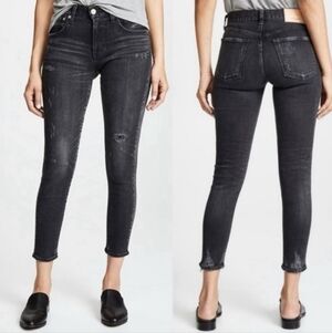 Moussy Vintage Keller Distressed Tapered jeans Size 25 Washed Black